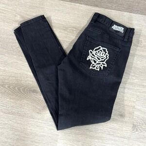 Broken Promises Black Gothic Emo Cobra Distressed Ultra Slim Stretch Denim Sz 32